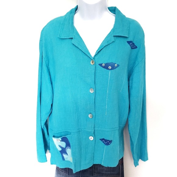 Play Alegre Womens Linen Blend Top iz Small Hand Painted Button Grannycore Boho - Picture 1 of 8